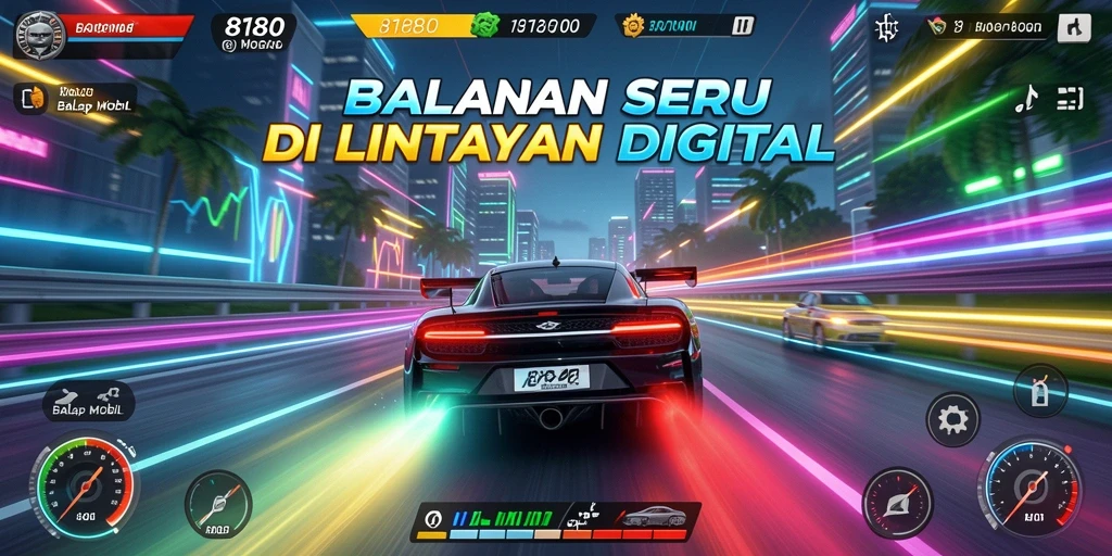 Tampilan antarmuka 8180 menampilkan aksi balap yang mendebarkan.