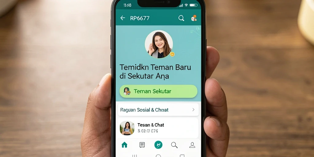Tampilan antarmuka utama RP6677 untuk menemukan teman sekitar.