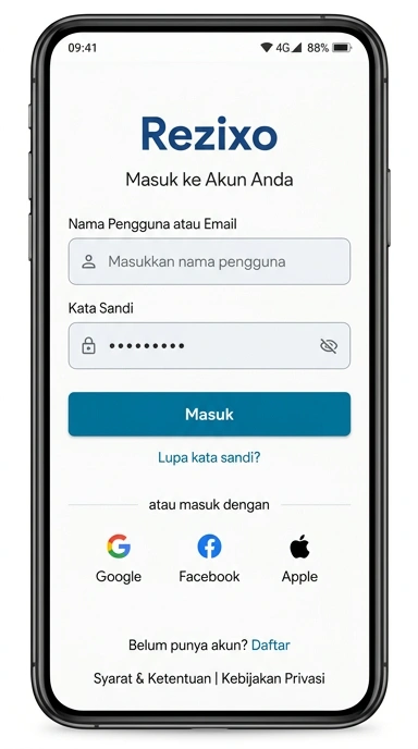 Tampilan halaman login rezixo