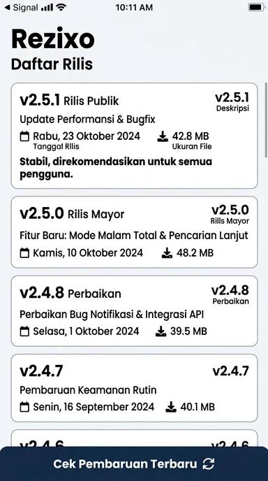 Tampilan riwayat versi rezixo